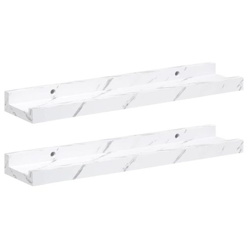 Стенен рафт 2 pcs Бял мрамор 40 x 9 x 3 cm Инженерно дърво
