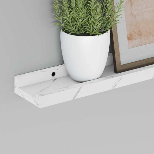Стенен рафт 2 pcs Бял мрамор 40 x 9 x 3 cm Инженерно дърво