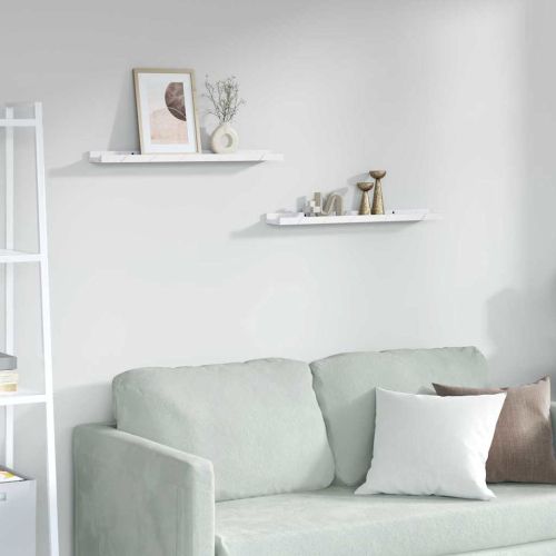 Стенен рафт 2 pcs Бял мрамор 60 x 9 x 3 cm Инженерно дърво