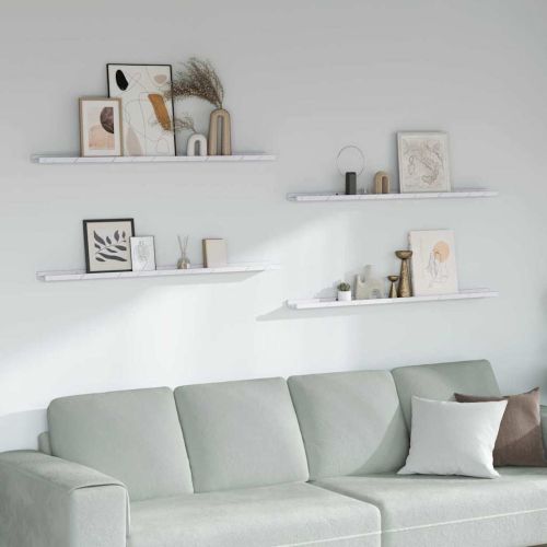 Стенен рафт 4 pcs Бял мрамор 115 x 9 x 3 cm Инженерно дърво