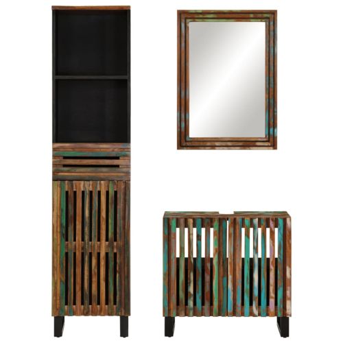 Комплект мебели за баня, 3 части, масивна акациева дървесина