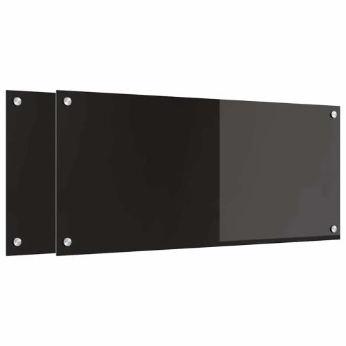 Кухненски заден панел 2 pcs Черно 90 x 40 cm закалено стъкло