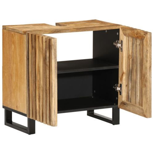 Шкаф за мивка за баня 62x34x58 см масивно дърво груб манго