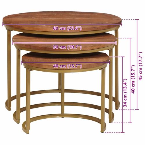 Nesting маси за кафе 3 pcs Масивно мангово дърво и стомана