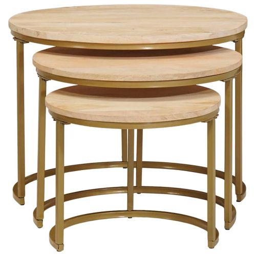 Nesting маси за кафе 3 pcs Масивно мангово дърво и стомана
