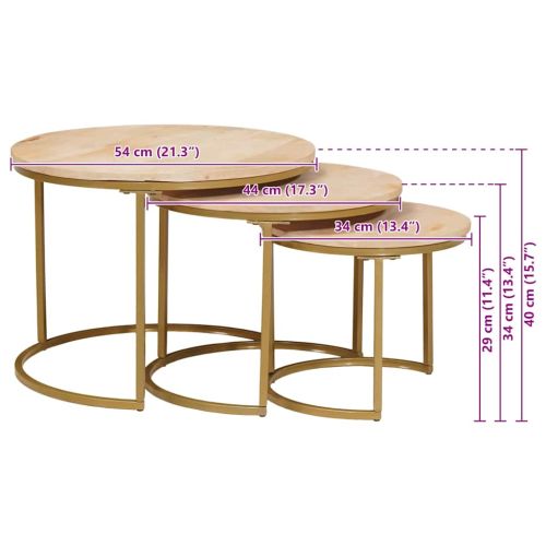 Nesting маси за кафе 3 pcs Масивно мангово дърво и стомана