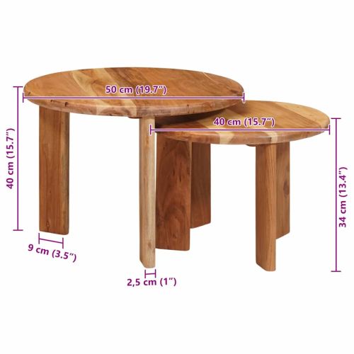Nesting маси за кафе 2 pcs Кафяво Солидно акациево дърво