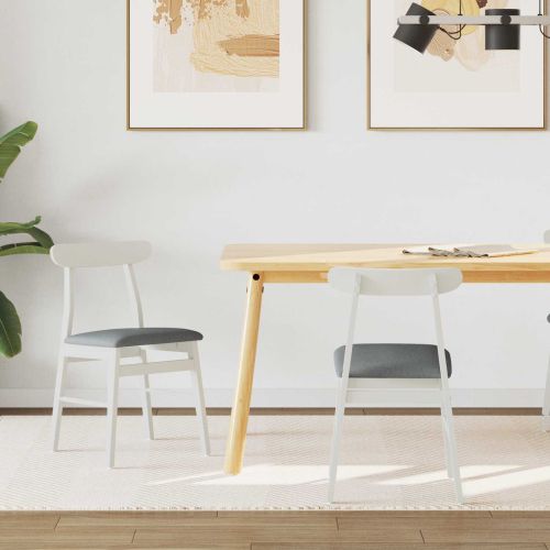 Трапезен стол 2 pcs Бяло и сиво Солидно гумено дърво