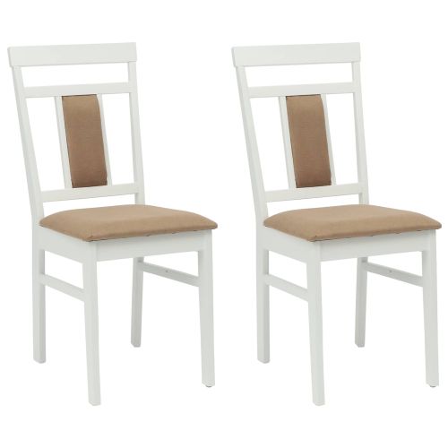 Трапезен стол 2 pcs Бяло и кафяво Солидно гумено дърво