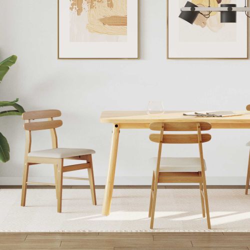 Трапезен стол 2 pcs Естествено и светло Солидно гумено дърво