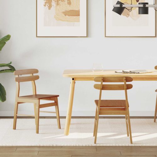 Трапезен стол 2 pcs Естествен Солидно гумено дърво