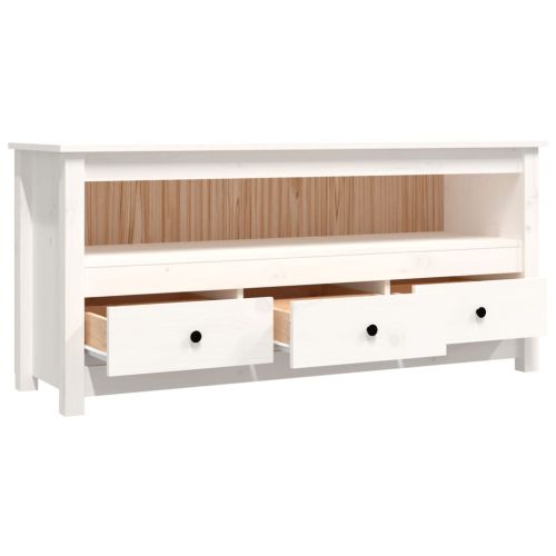 ТВ шкаф, бял, 114x35x52 см, бор масив
