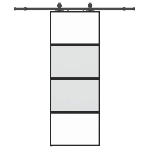 Плъзгаща се врата с комплект обков Черно 76x205 cm