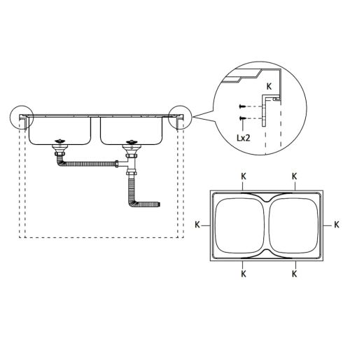 Кухненска мивка с две корита, сребриста, 1200x500x155 мм, инокс