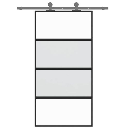 Плъзгаща се врата черна 102,5x205 см закалено стъкло и алуминий