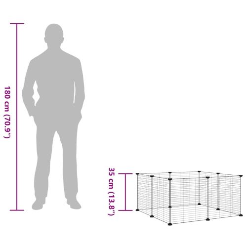 8-панелен кът за домашни любимци, черен, 35x35 см, стомана