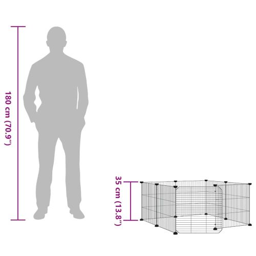 8-панелен кът за домашни любимци с врата, черна, 35x35 см, стомана