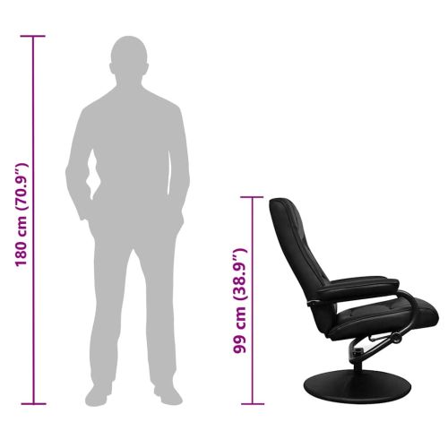 ТВ фотьойл с табуретка за крака, черен, изкуствена кожа