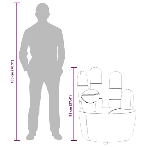 Стол във формата на ръка, сив, кадифе