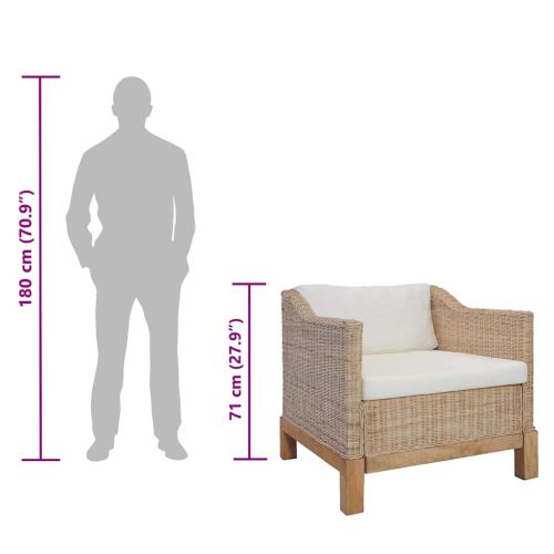 Фотьойл с възглавници, естествен ратан