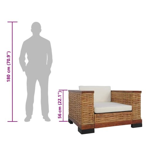 Фотьойл с възглавници, кафяв, естествен ратан