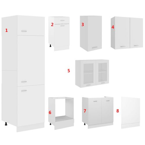 Комплект кухненски шкафове от 8 части "Lyon", бяло инженерно дърво