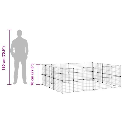 Клетка за животни с врата, 44 панела, черна, 35x35 см, стомана