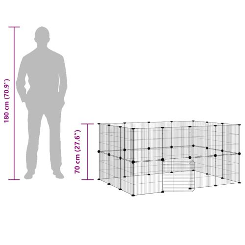 Клетка за животни с врата, 28 панела, черна, 35x35 см, стомана