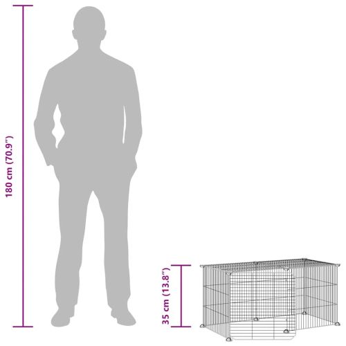 Клетка за животни с врата, 8 панела, черна, 35x35 см, стомана