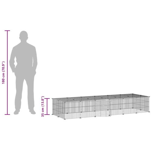 Клетка за животни с врата, 28 панела, черна, 35x35 см, стомана