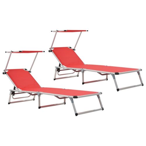 312459 Folding Sun Loungers with Roof 2 pcs Aluminium&Textilene Red