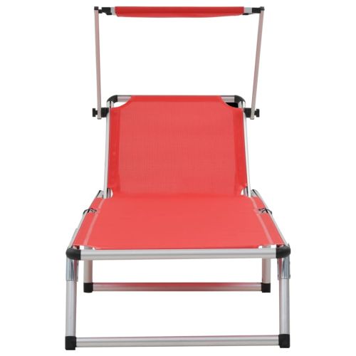 312459 Folding Sun Loungers with Roof 2 pcs Aluminium&Textilene Red