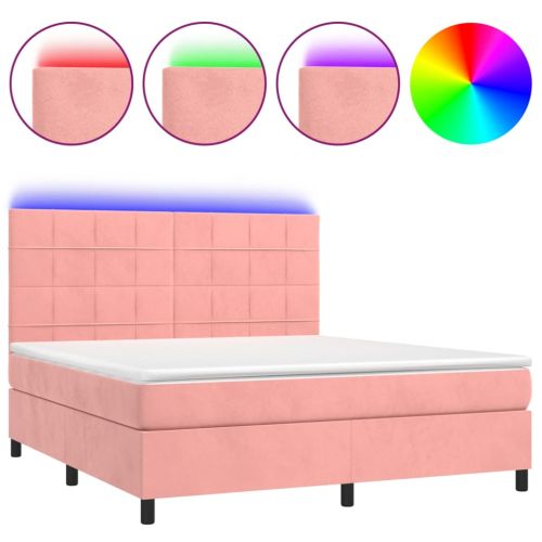Боксспринг легло с матрак и LED, розово, 180x200 см, кадифе