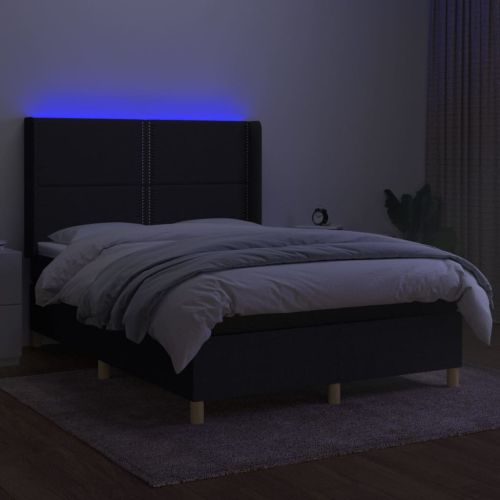 Боксспринг легло с матрак и LED, черно, 140x190 см, плат