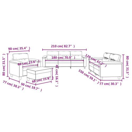 Комплект дивани 4 части с възглавници светлосив плат микрофибър