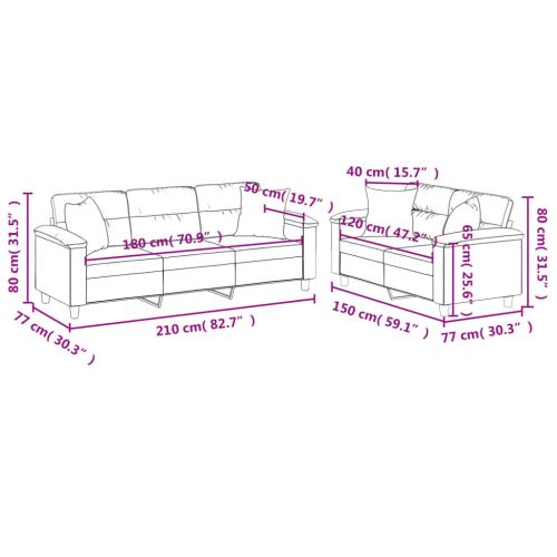 Комплект дивани 2 части с възглавници светлосив плат микрофибър