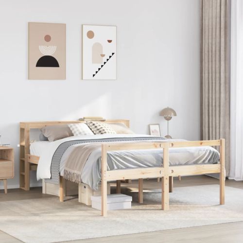 Легло за възрастни с табла, 140x200 см, борово дърво масив