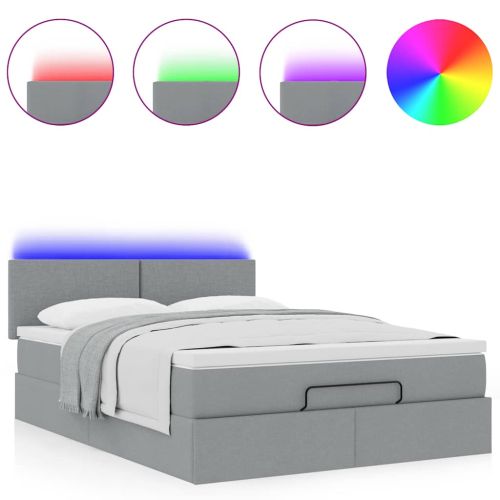 Османска легло с матрак и LED, светлосиво, 140x200 см, плат