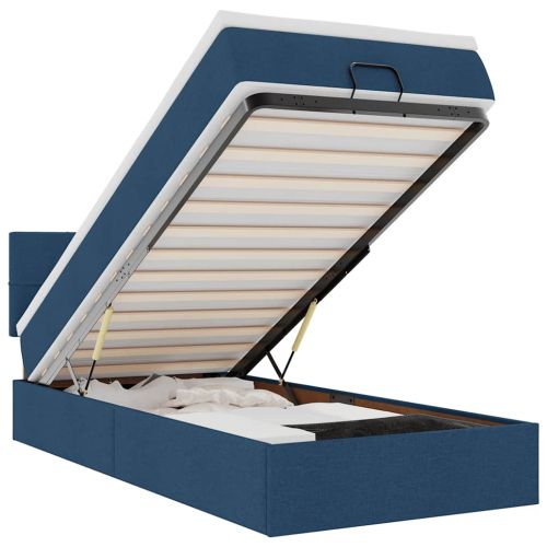 Османска легло с матрак и LED, синьо, 90x190 см, плат