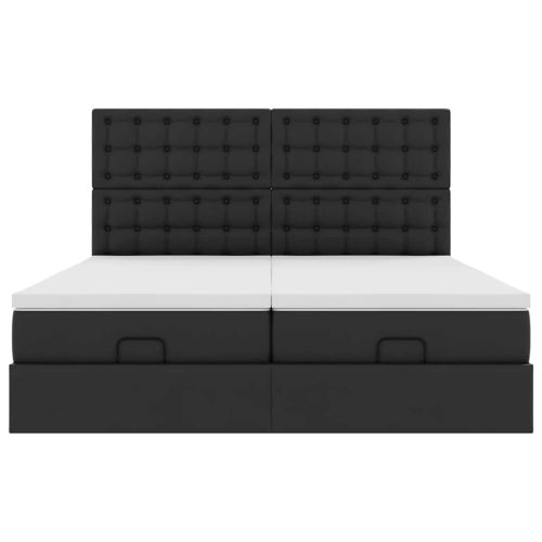 Османска легло с матраци, черно, 200x200 см, изкуствена кожа