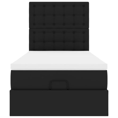 Османска легло с матрак&LED, черно, 100x200 см, изкуствена кожа
