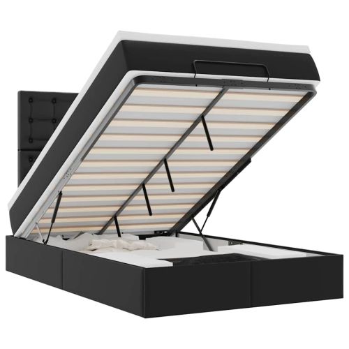 Османска легло с матрак&LED, черно, 120x190 см, изкуствена кожа