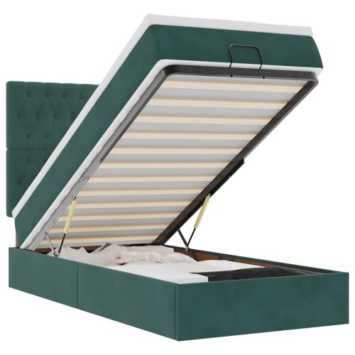 Османска легло с матраци и LED, тъмнозелено, 90x200 см, кадифе