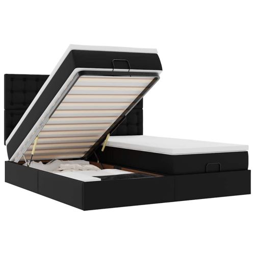 Османска легло с матраци&LED, черно, 200x200см, изкуствена кожа