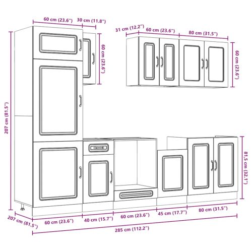 Комплект кухненски шкафове от 8 части Kalmar, инженерно дърво