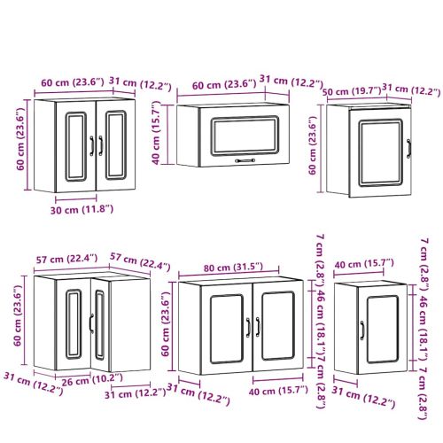Комплект кухненски шкафове, 11 части, "Kalmar", кафяв дъб, инженерна дървесина