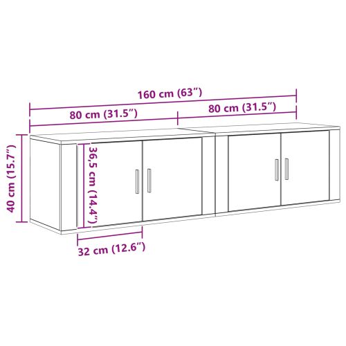 Комплект стенен ТВ шкаф 2 pcs Черния дъб 80 х 34,5 х 40 см
