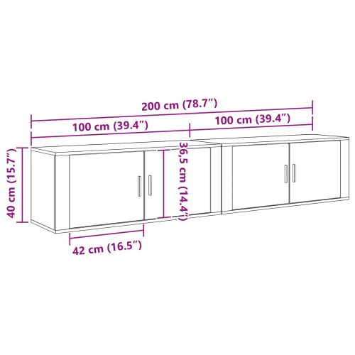 Комплект стенен ТВ шкаф 2 pcs Черния дъб 100 x 34,5 x 40 см
