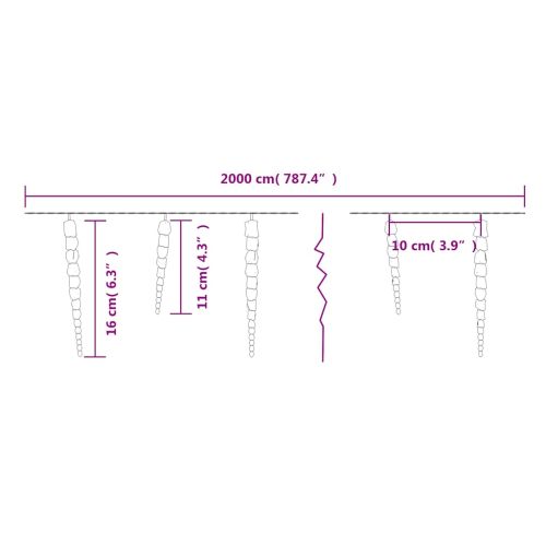 Коледна лампа тип „ледулка“ 200 LED диода, студено бяла, 20 м, акрил, PVC