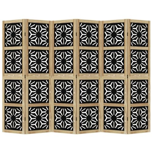 Разделител за стая 6 панела кафяво-черно дърво пауловния масив